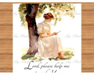 Help Me To Seek Original Prayer Victorian Woman Under Tree 8x10 Watercolor Instant Wall Art Digital Download Printable DIY Vintage Verses
